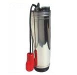 Bomba submersível metálica prateada com liquidificador vermelho