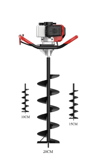 Máquina perfuradora com motor e brocas helicoidais de diferentes tamanhos