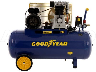 Compressor de ar portátil azul Goodyear com rodas amarelas