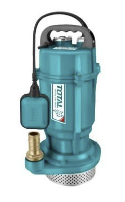 Bomba de água submersível azul com flutuador e etiqueta TOTAL