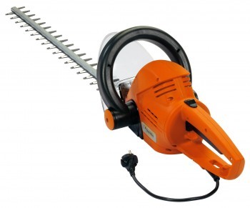 Aparador de sebe elétrico laranja e preto com lâmina metálica