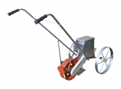 Plantadora manual metálica com rodas e alças pretas