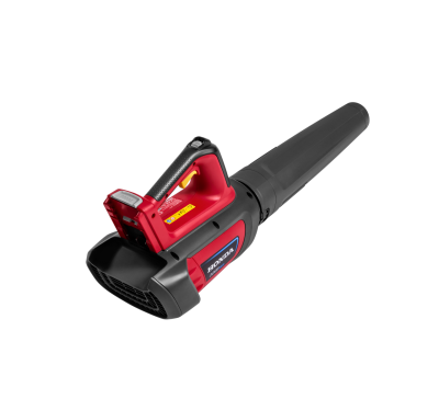 Soprador elétrico preto e vermelho com visor digital sobre fundo branco