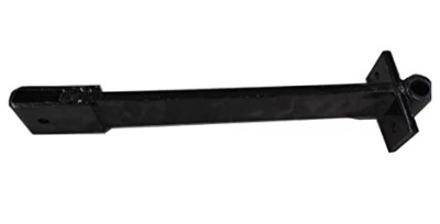 Peça metálica preta com barra retangular e estrutura triangular