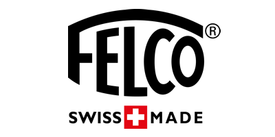 Logotipo FELCO com texto SWISS MADE e cruz vermelha