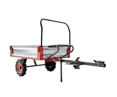 Carrinho de transporte metálico com rodas e barra de engate