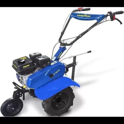 motocultivador azul com motor preto e texto GOODYEAR