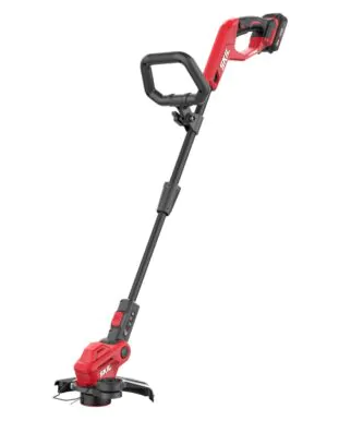 Cortador de relva elétrico vermelho e preto com pega auxiliar