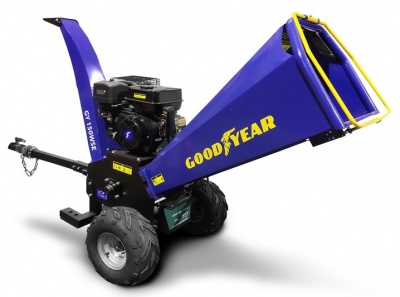 Triturador de madeira azul e preto GOODYEAR com motor e rodas grandes