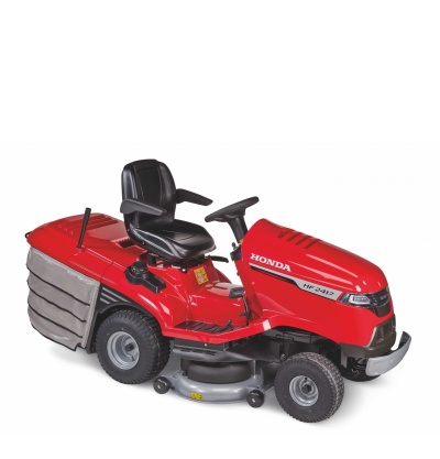 Trator de relva Honda HF 2417 vermelho com assento preto e coletor cinzento