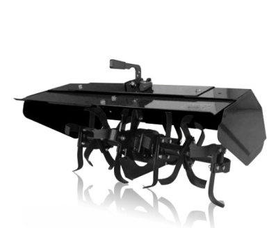 Motor agrícola rotativo metálico preto com lâminas curvadas