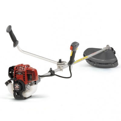 Roçadora a gasolina com proteção preta e punho de controlo