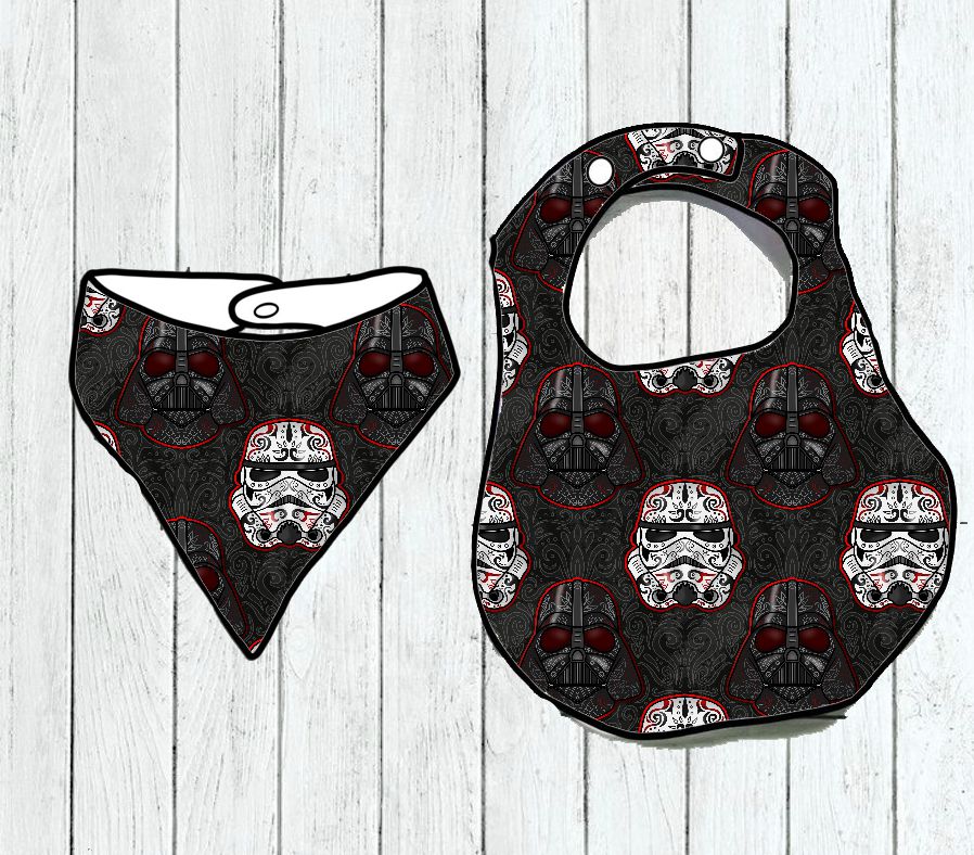 Babete e bandana para bebé com padrão Star Wars em preto, branco e vermelho