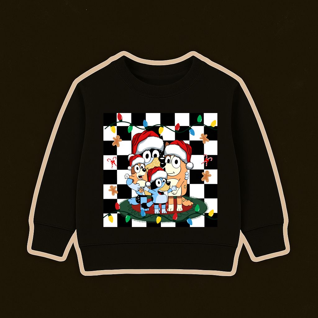 Sweatshirt preta com estampa natalícia de personagens animados