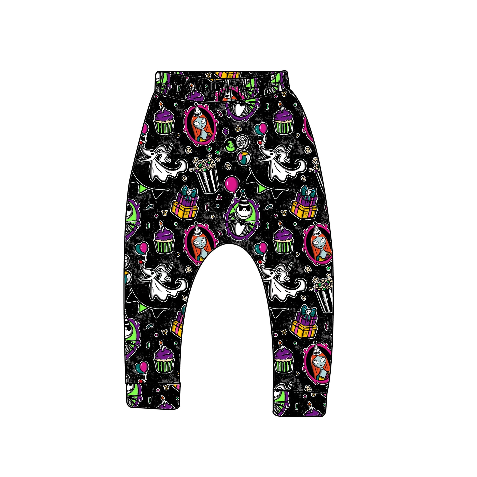 Calças pretas infantis com padrão colorido Halloween