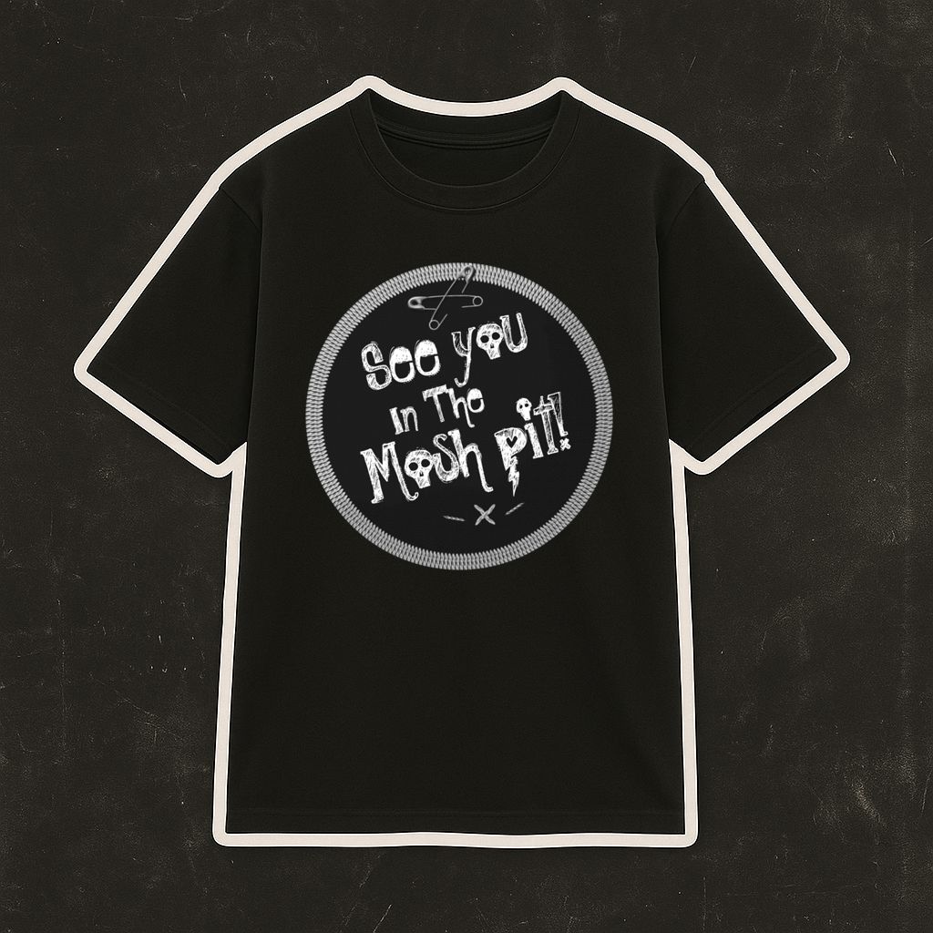 T-shirt preta com texto estampado circular