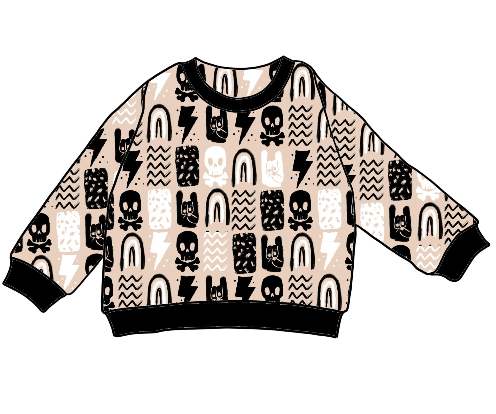 Sweatshirt infantil com padrão colorido e detalhes pretos