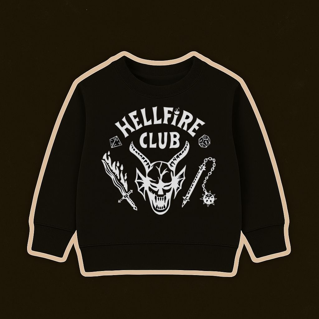Sweatshirt preta com estampa branca HELLFIRE CLUB e caveira com chifres
