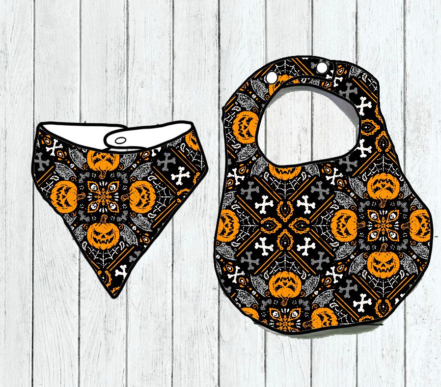 Babete e bandana para bebé com padrão Halloween colorido