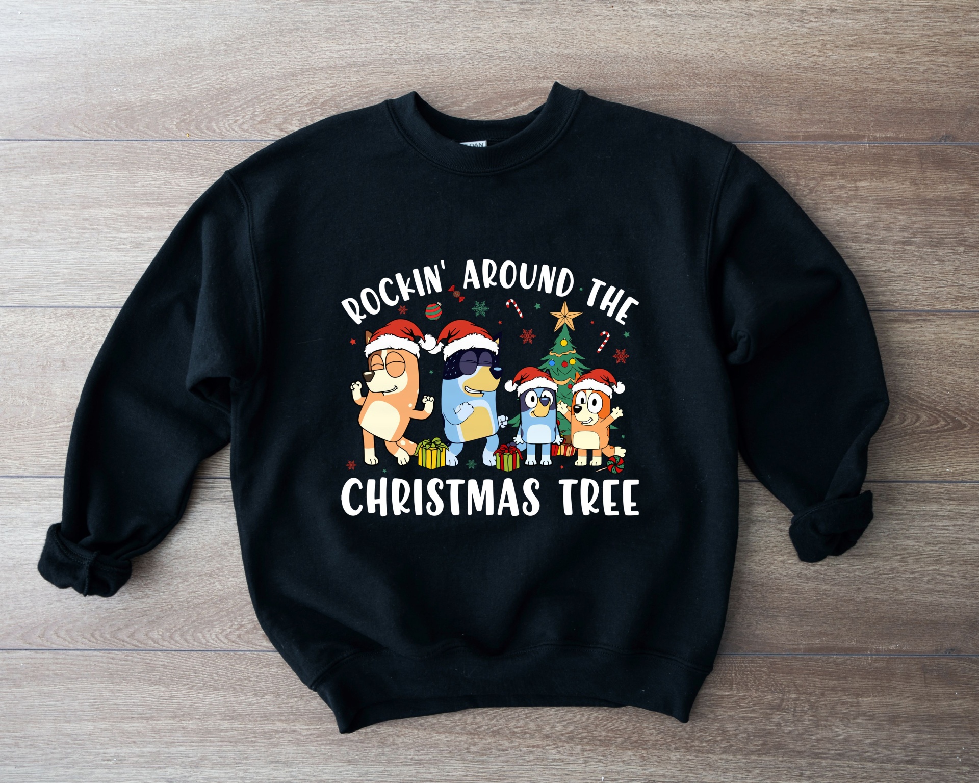 Sweatshirt preta com estampa de cães Natal