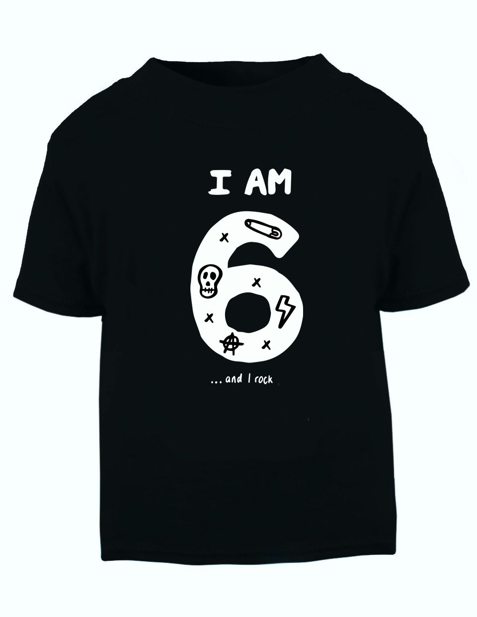 Camiseta preta com texto e desenhos brancos