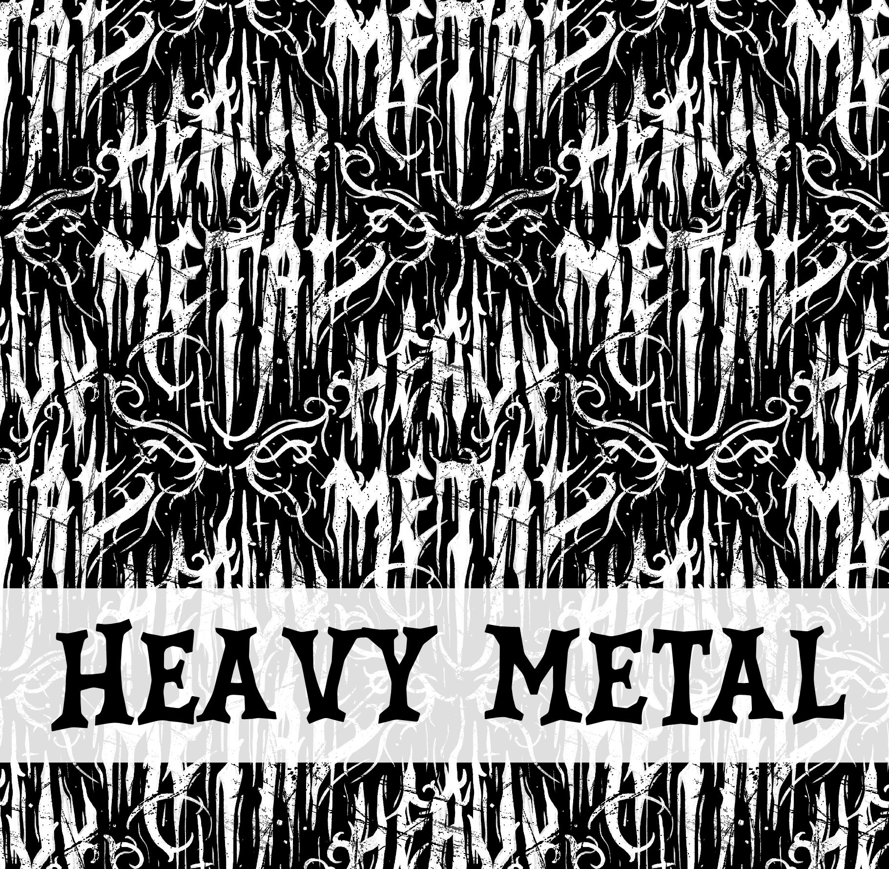 Padrão repetido com texto 'HEAVY METAL' em preto e branco