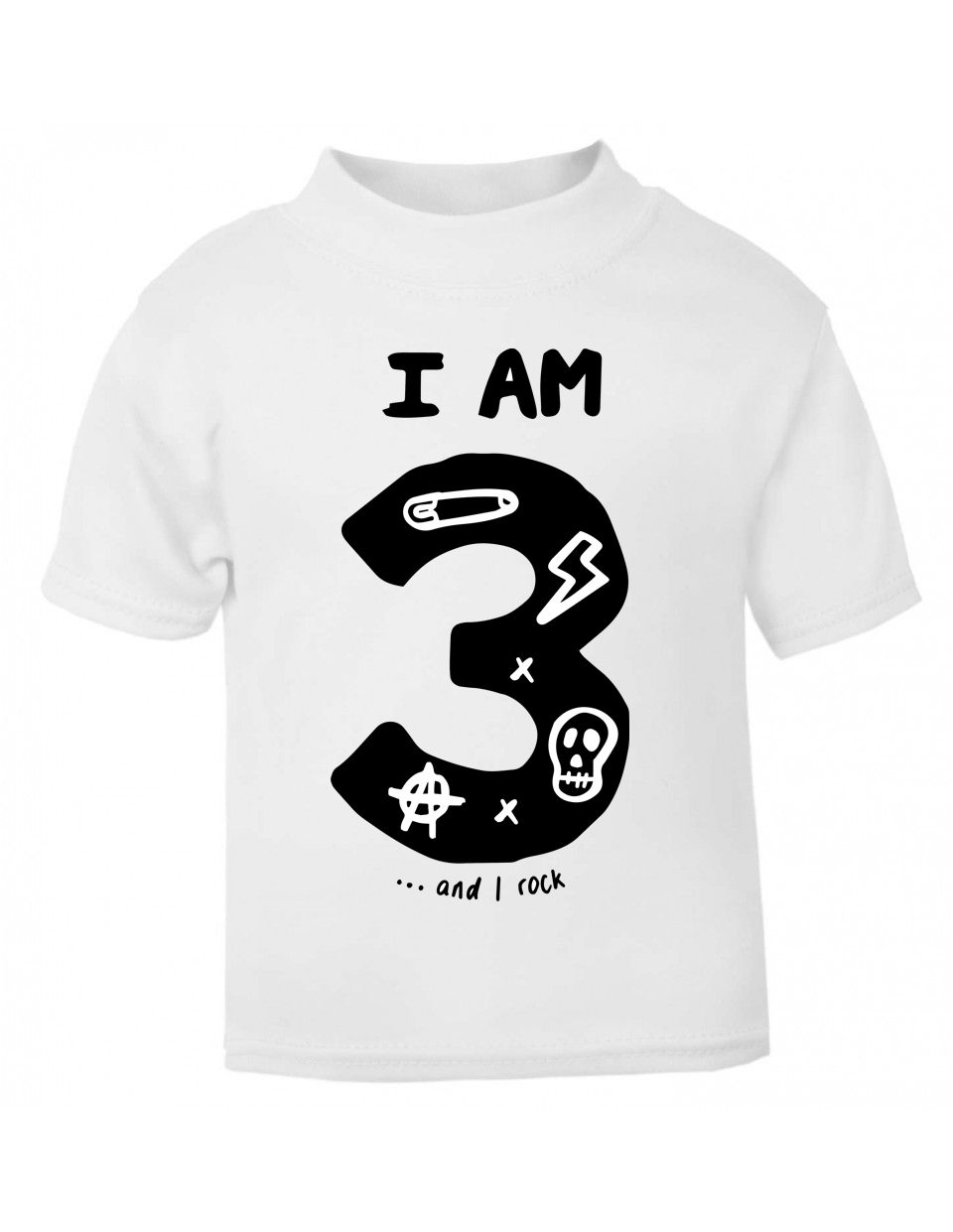 Camisola branca de manga curta com estampa preta e texto