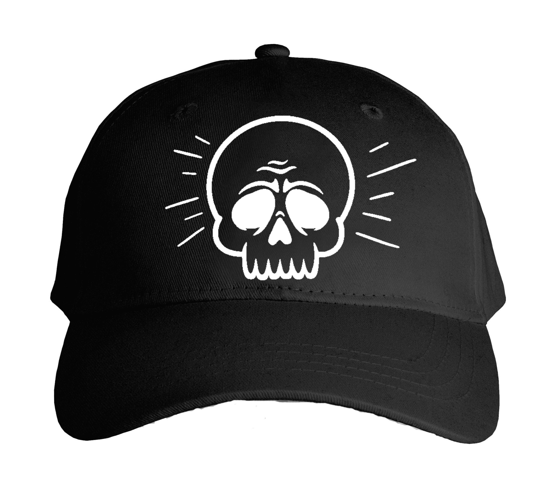 Boné preto com estampa de caveira branca