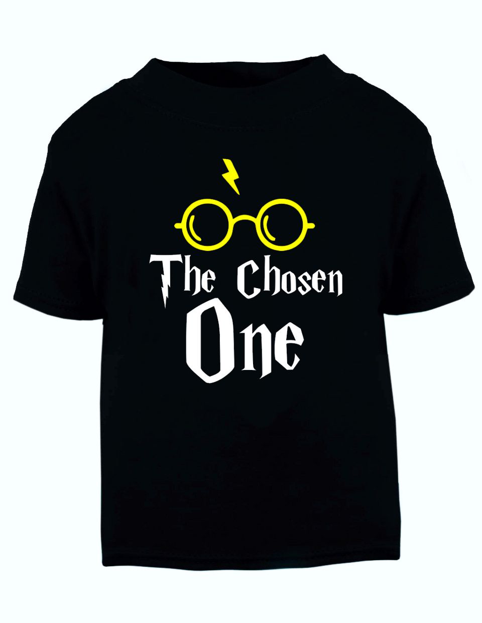 Camiseta preta com óculos amarelos e texto The Chosen One