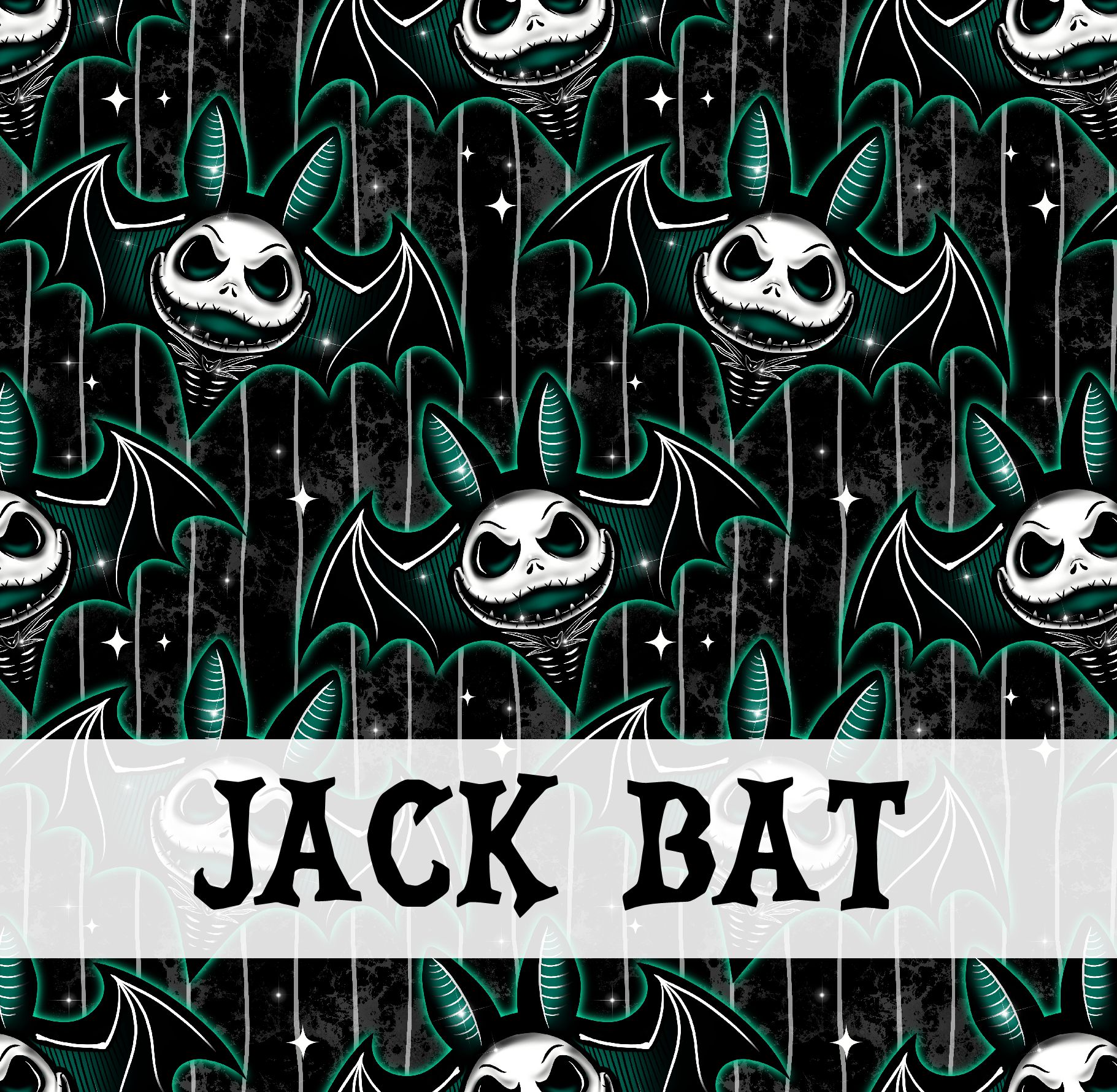 Padrão repetido de morcegos de caveira com texto JACK BAT