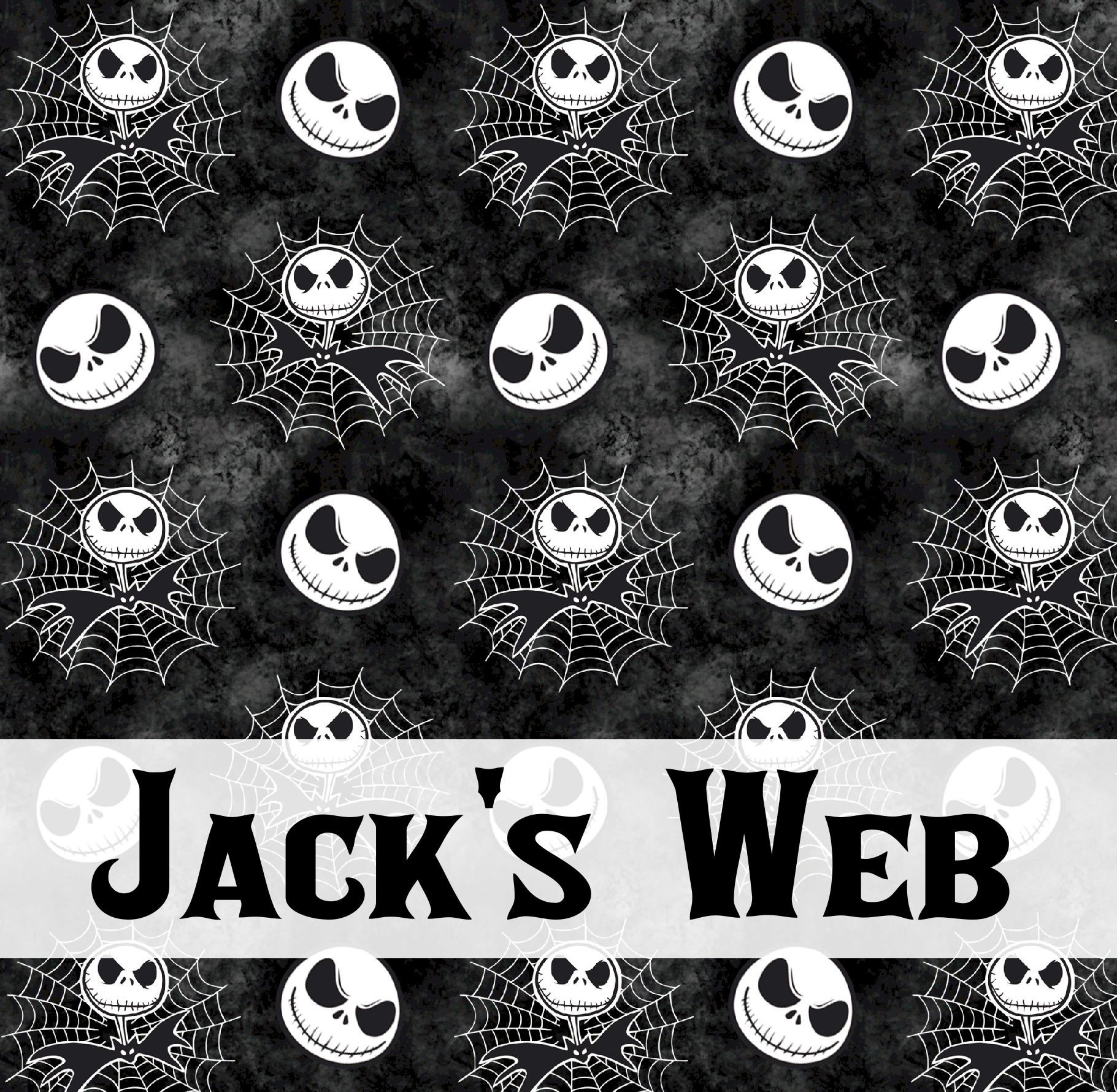 Padrão de caveiras com teias de aranha e texto JACK'S WEB