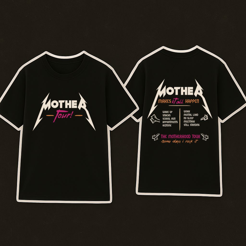 Camisolas pretas com texto colorido relacionadas com maternidade