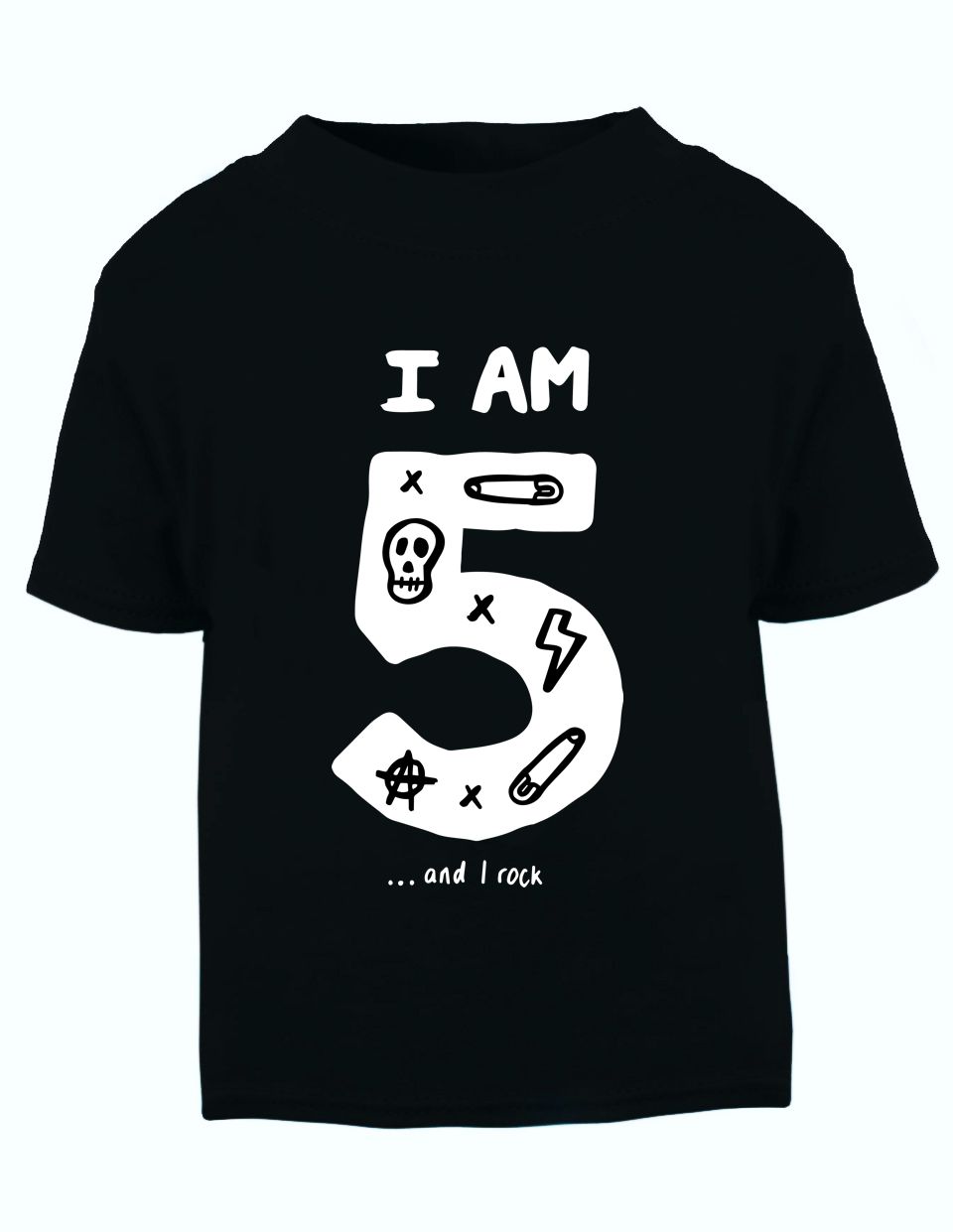 T-shirt preta para criança com estampa branca e texto divertido.