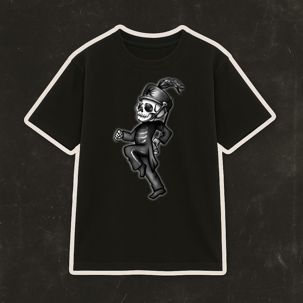 T-shirt preta com estampa de esqueleto militar