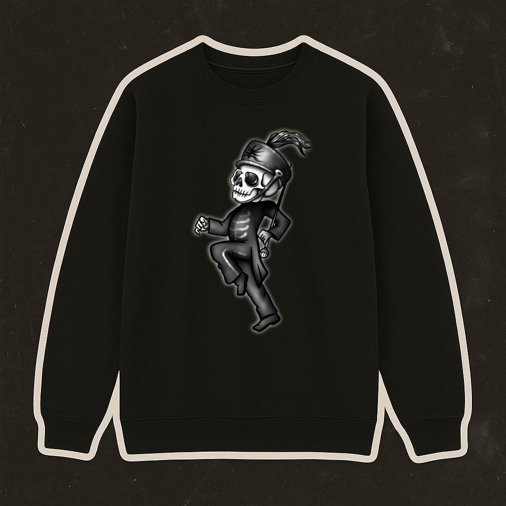 Sweatshirt preta com estampa de esqueleto estilizado no centro