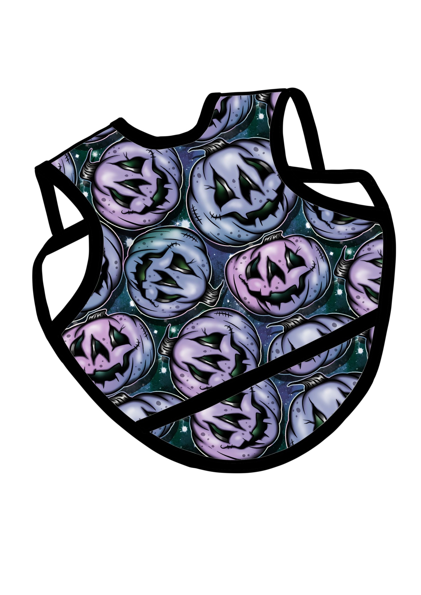 Babete infantil com padrão de abóboras assustadoras azuis e roxas