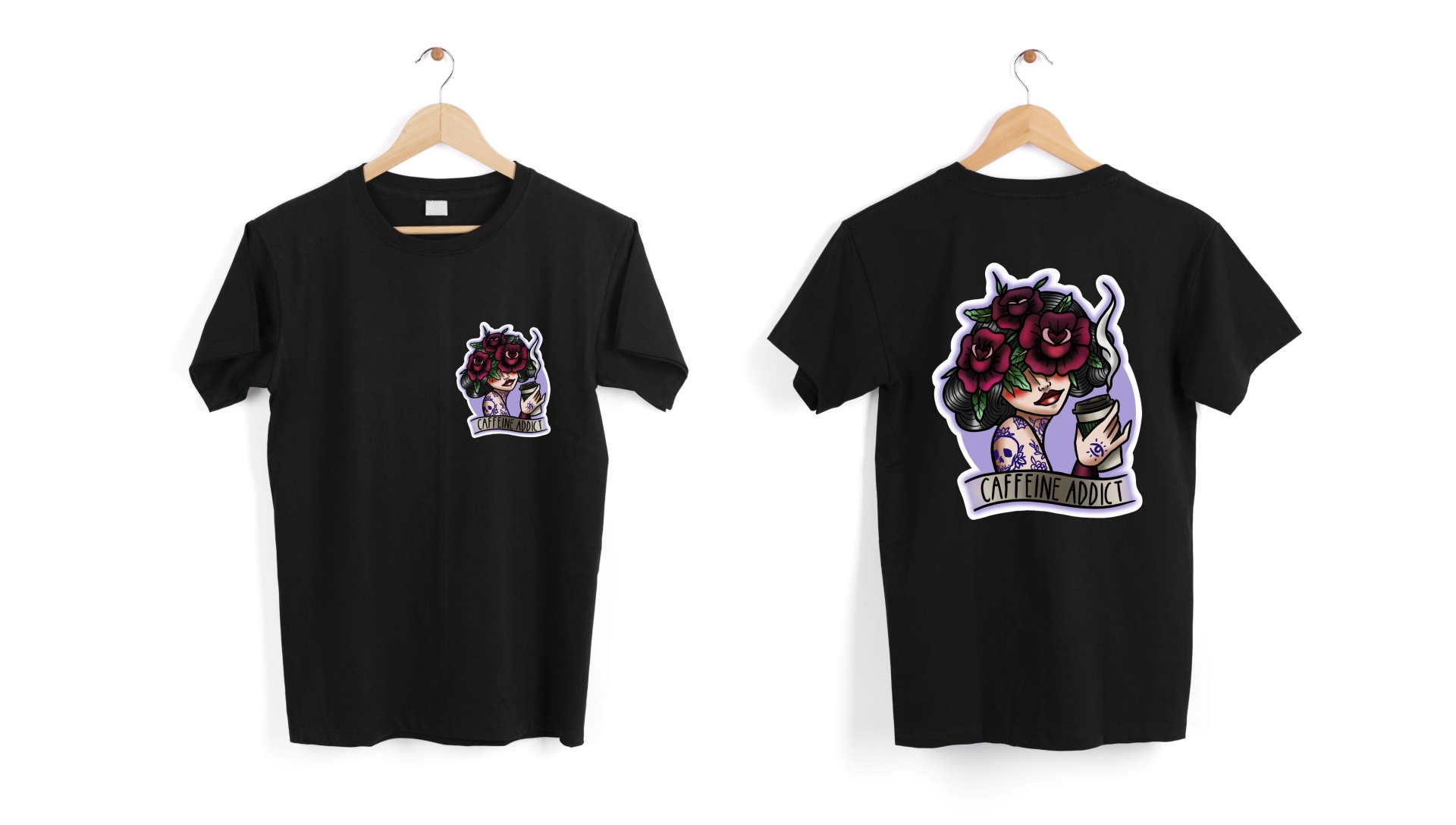 T-shirt preta com estampado colorido e texto Crafting Power