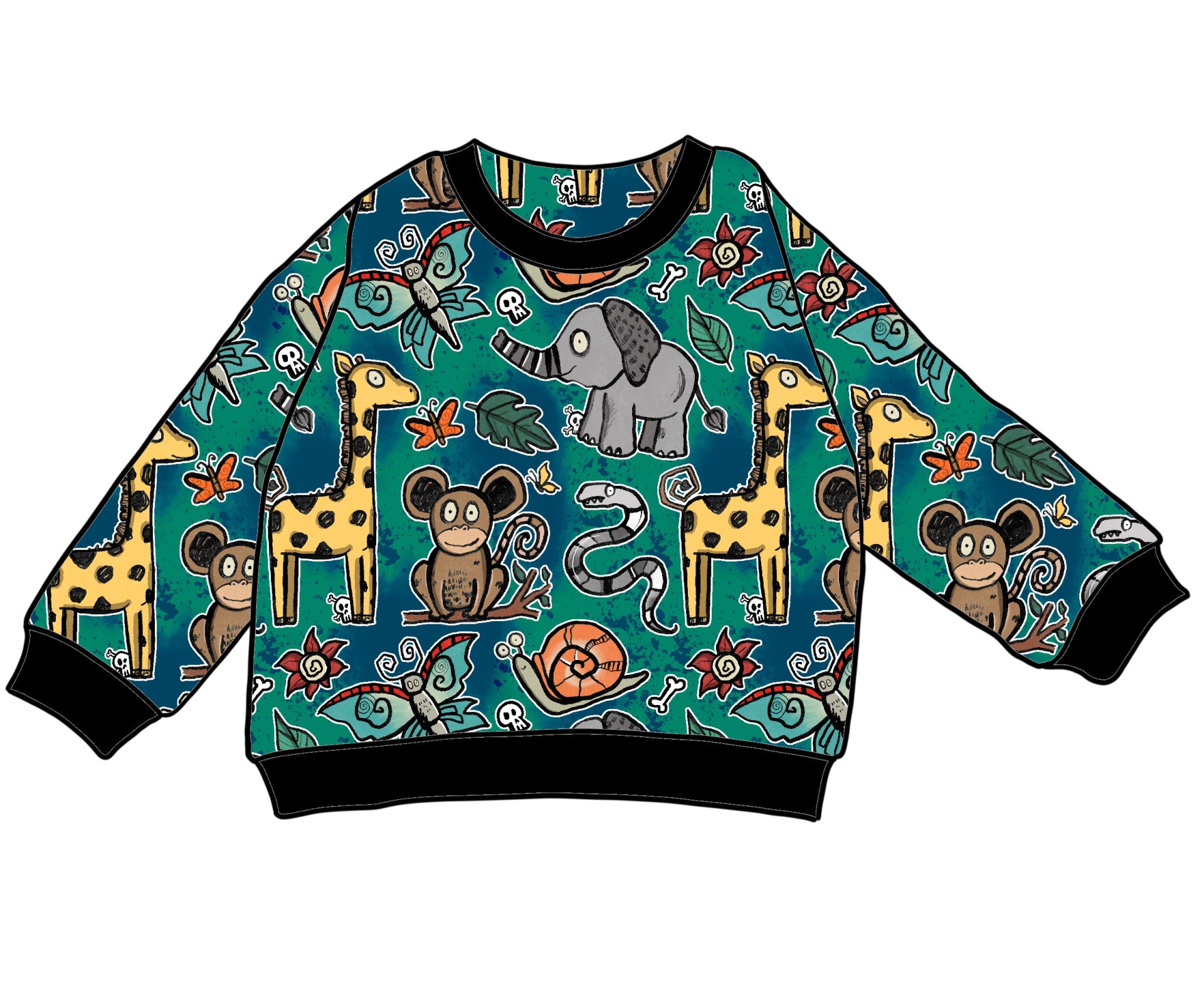 Sweatshirt infantil colorida com padrão de animais da selva