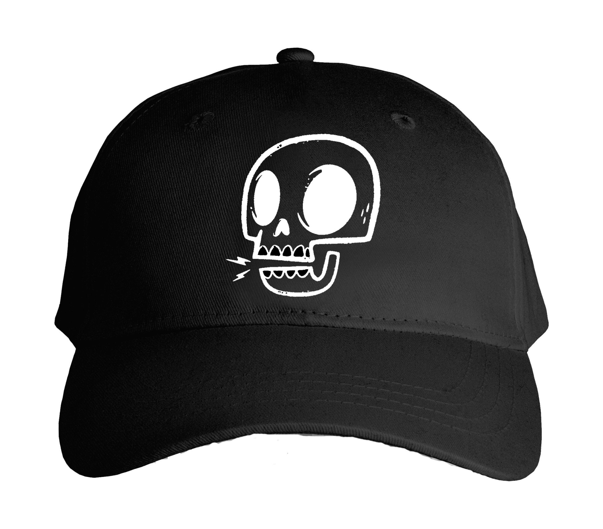 Boné preto com caveira branca estampada à frente