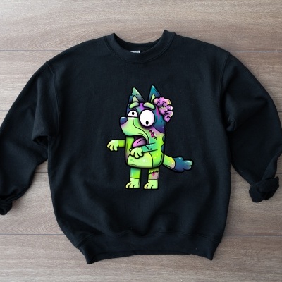 Sweatshirt preta com estampa de personagem de desenho animado colorido