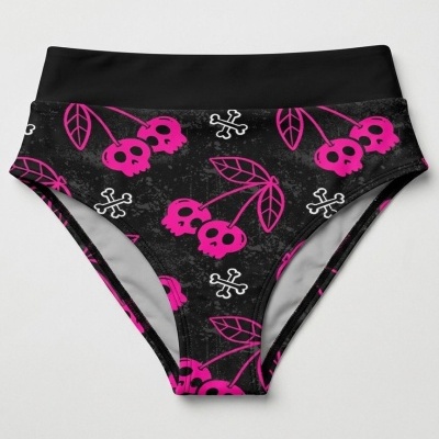 Cuecas de banho pretas com estampado de caveiras rosa e ossos brancos
