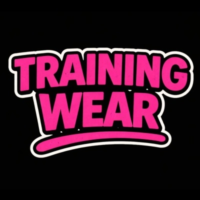 Letreiro rosa TRAINING WEAR com contorno branco em fundo preto