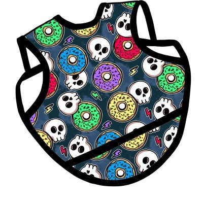 Babete para criança com padrão colorido de donuts e caveiras