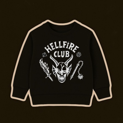 Sweatshirt preta com estampa branca HELLFIRE CLUB e caveira com chifres