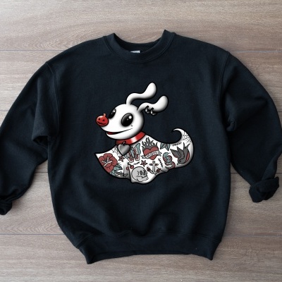 Sweatshirt preta com estampa de personagem canino colorido