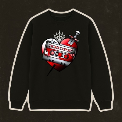 Sweatshirt preta com estampado de coração e fita cassete DAUGHTRY