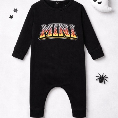 Macacão preto para bebé com estampa colorida e decoração de Halloween