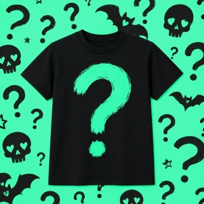 T-shirt preta com símbolo de ponto de interrogação verde