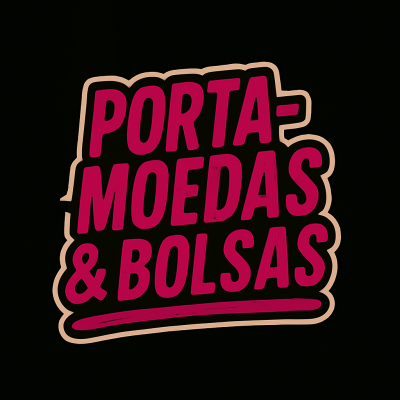 Texto PORTA-MOEDAS & BOLSAS em letras rosas sobre fundo preto