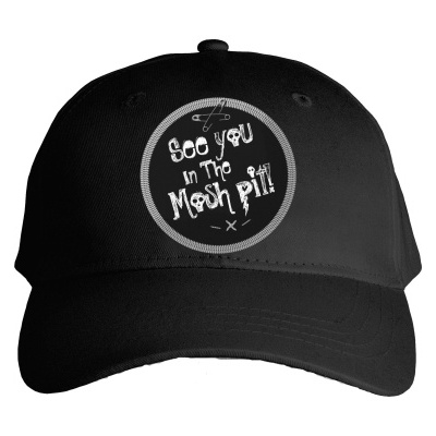 Boné preto com texto branco 'See you in the Mosh Pit'